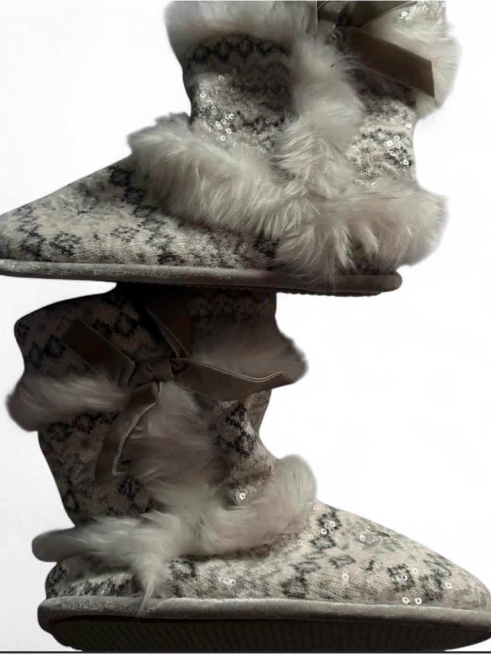 Faux Fur Trim Women's Winter Boot Slippers - Cream